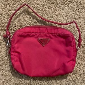 Small preloved pink-red nylon Prada bag